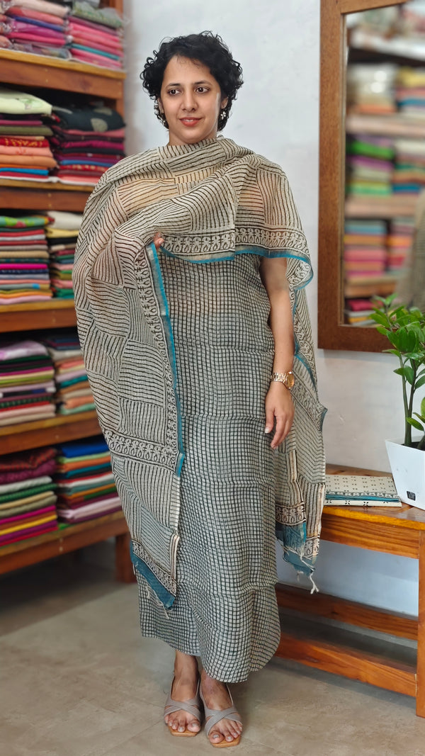 Teal and beige kota doria suit - GD331