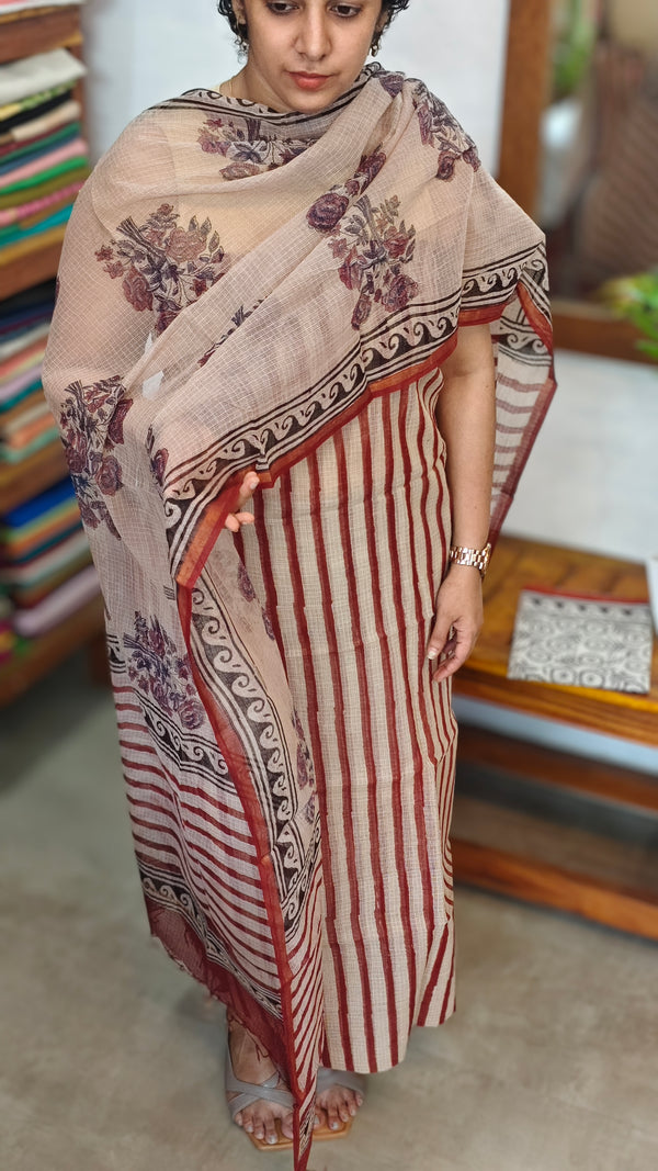 Brick red and cream kota doria suit - GD331
