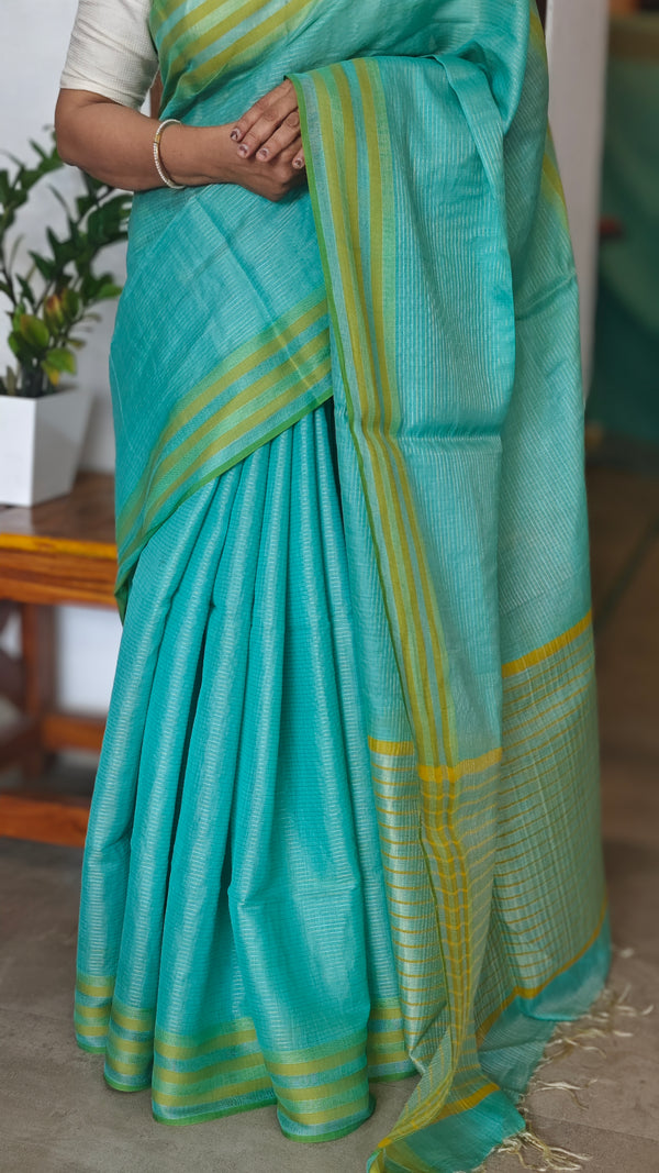 Sea Green Linen Silk saree - DR42