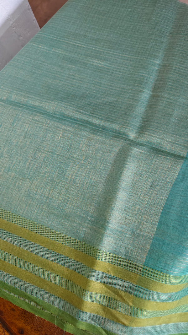 Sea Green Linen Silk saree - DR42