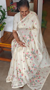 Cream Silky kota Cross Stitch Embroidered Saree - SKC5