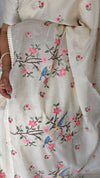 Cream Silky kota Cross Stitch Embroidered Saree - SKC5