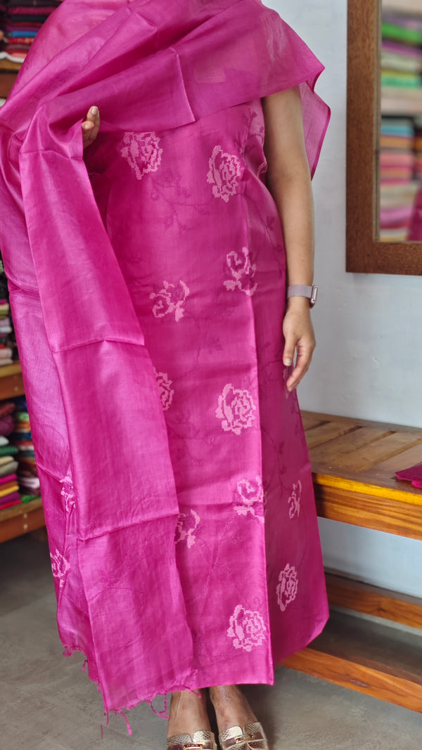 Hot Pink Tussar Silk Suit - FNA4