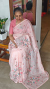 Pink Silky Kota Cross Stitch Embroidered Saree - SKC5