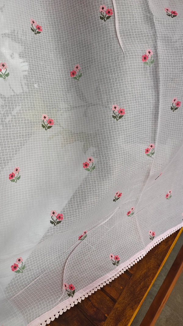 Lilac Silky Kota Cross Stitch Embroidered Saree - SKC5