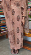 Brown block printed cotton suit with kota doria dupatta