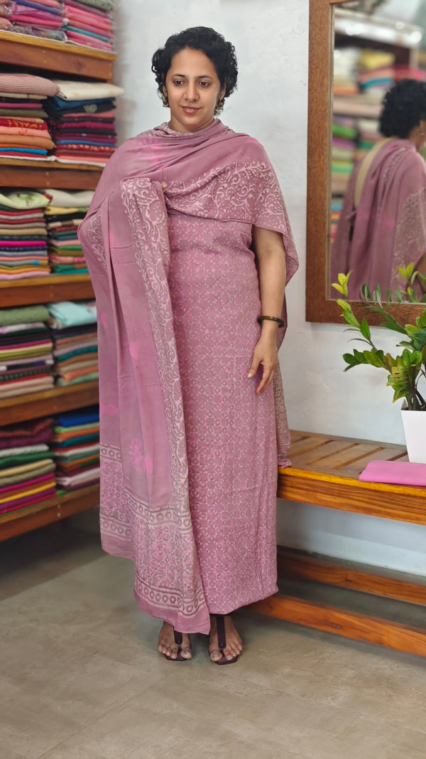 Lilac ajrakh printed modal cotton suit