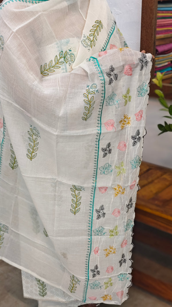 Cream and teal hakoba cotton suit