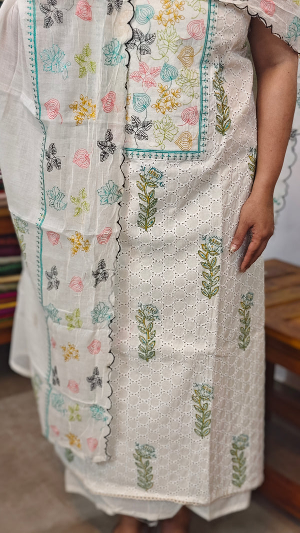 Cream and teal hakoba cotton suit
