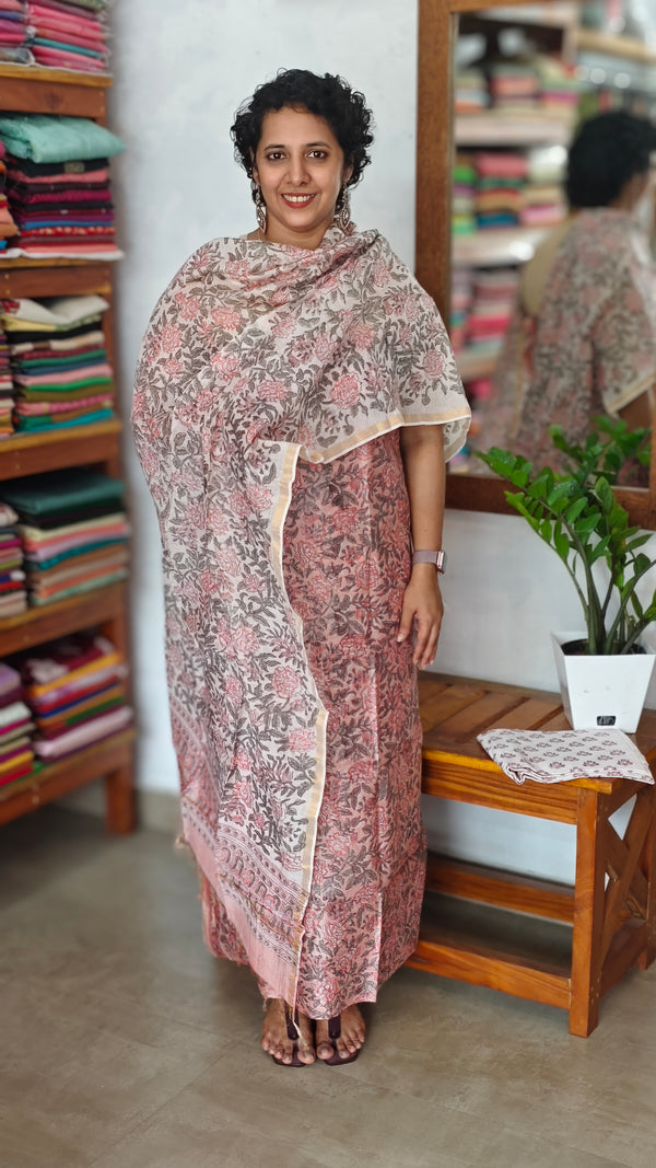 Peach Floral Printed Chanderi Silk Suit - MC059