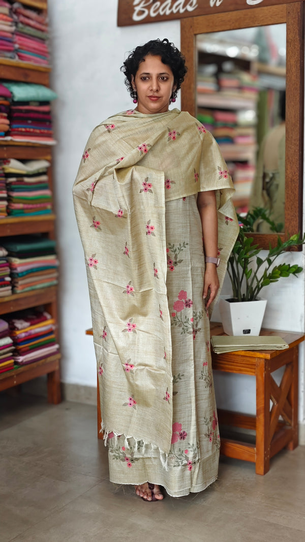 Sandy beige Cross Stitch Embroidered Semi Tussar Suit - MTV6 - CS2