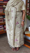 Sandy Beige Cross Stitch Embroidered Semi Tussar Suit - MTV6- NM3