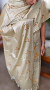Sandy Beige Cross Stitch Embroidered Semi Tussar Suit - MTV6 - F3