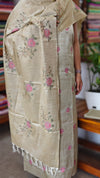 Sandy Beige Cross Stitch Embroidered Semi Tussar Suit - MTV6 - 2Q6