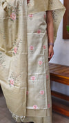 Sandy Beige Cross Stitch Embroidered Semi Tussar Suit - MTV6 - AM8