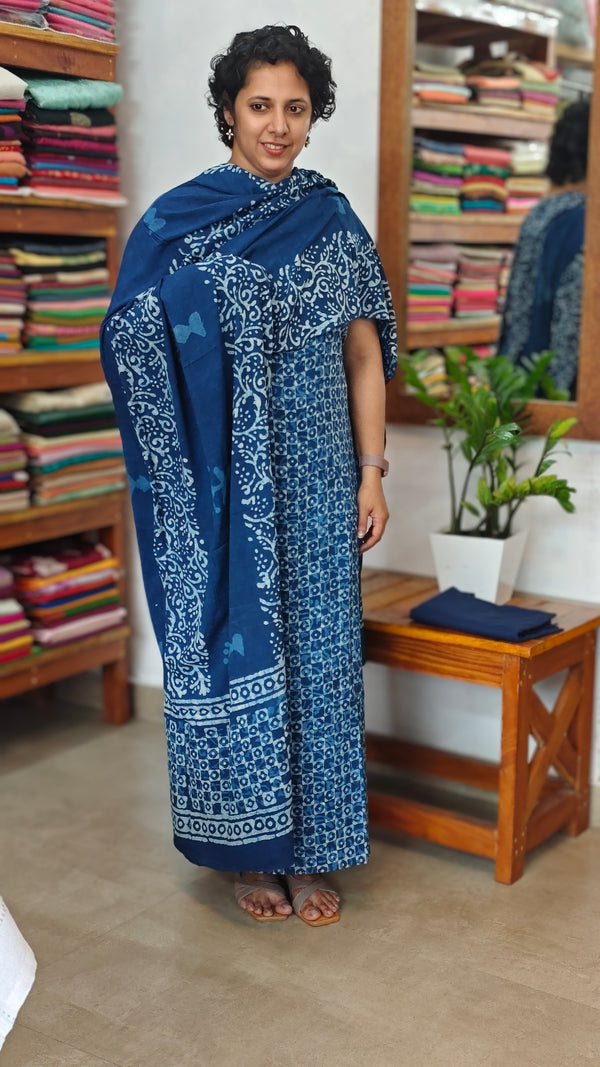 Indigo Block Printed Modal Cotton Suit