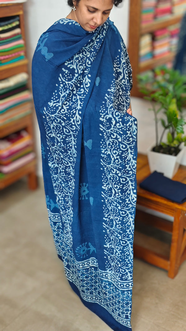 Indigo Block Printed Modal Cotton Suit