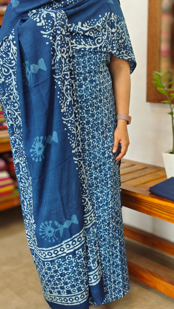 Indigo Block Printed Modal Cotton Suit