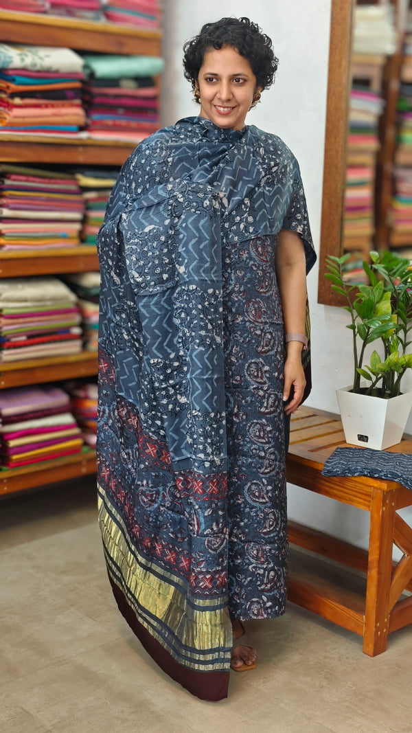 Blue Ajrakh Printed Modal Silk Suit