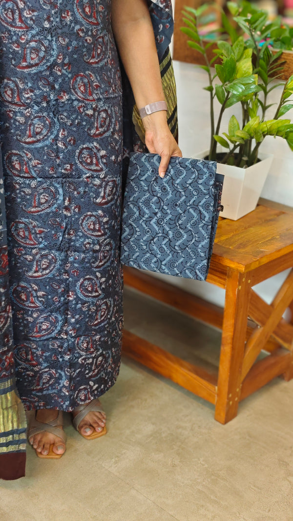 Blue Ajrakh Printed Modal Silk Suit