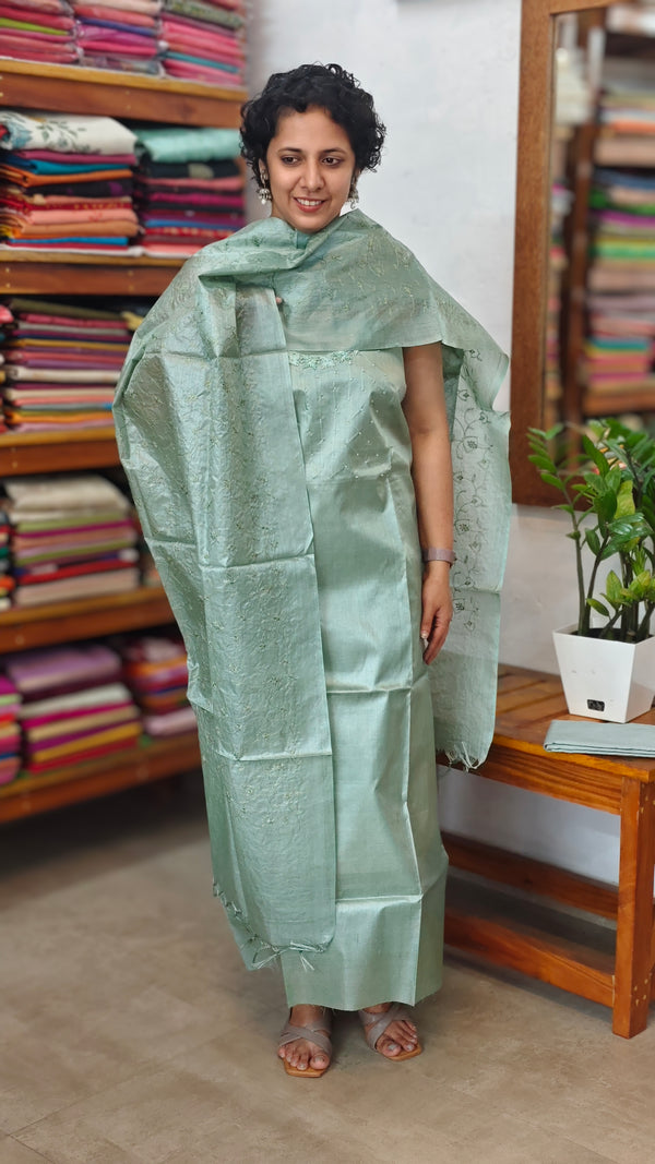 Teal Green Hand embroidered Tussar Silk Suit