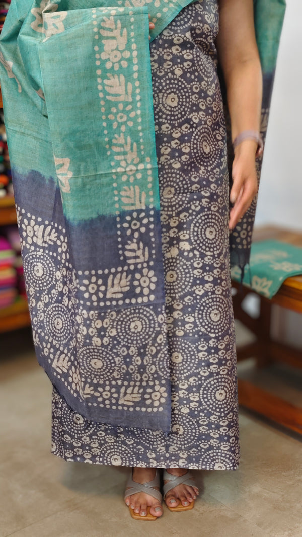 Bluish Grey and Teal Batik Suit