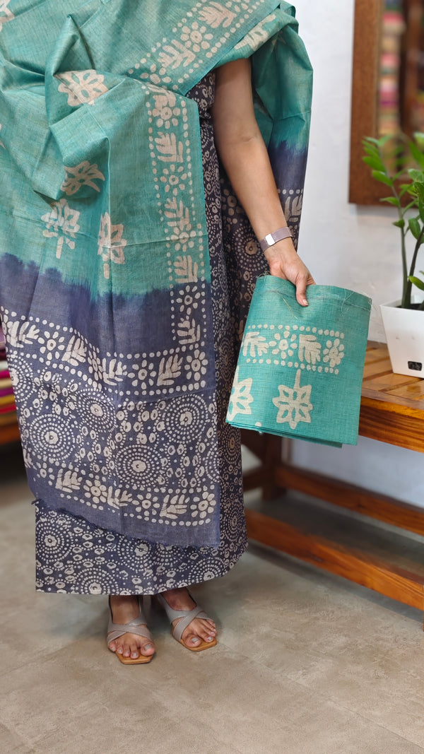 Bluish Grey and Teal Batik Suit