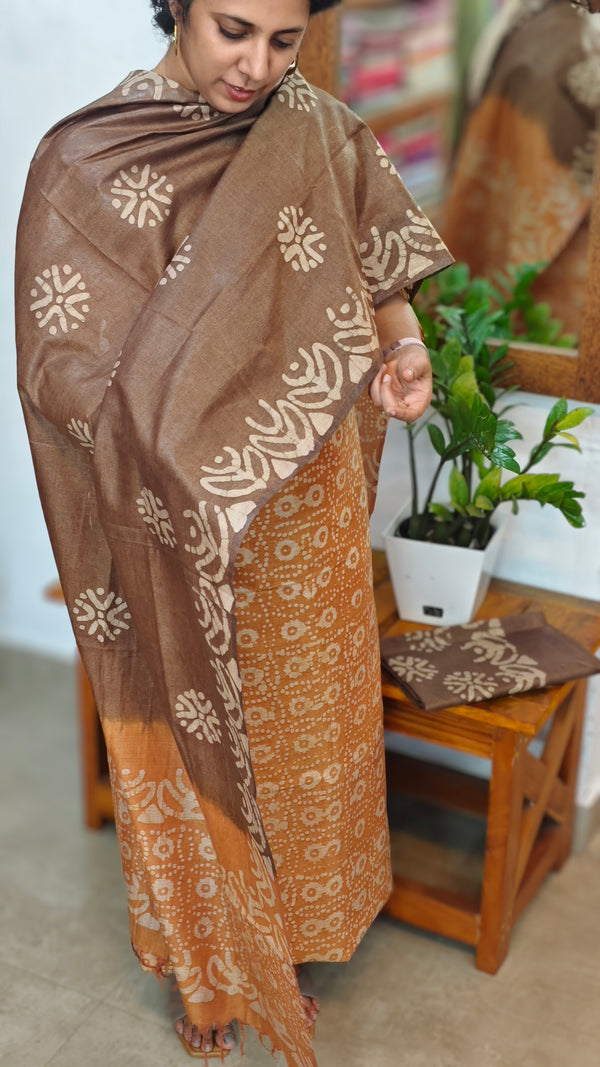 Mustard and brown Batik Printed suit