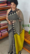 Black and Mustard Yellow Kota Doria Saree - SQ39