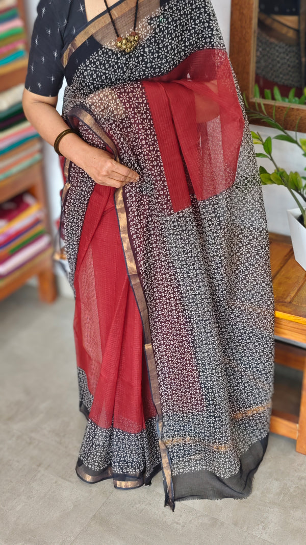 Maroon and black Kota Doria Saree - SQ39
