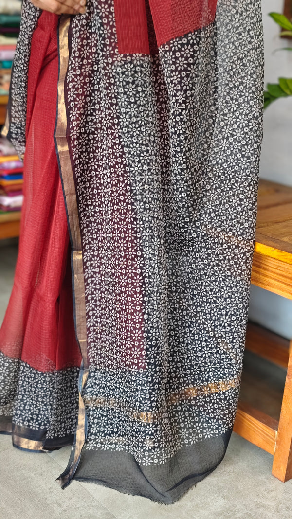 Maroon and black Kota Doria Saree - SQ39