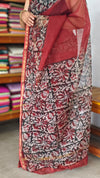 Maroon Kota Doria with Floral Block Print - SQ39