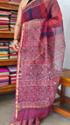 Red and pink Kota doria Saree with ajrakh prints - SQ39