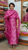 Magenta Embroidered Tussar Silk Suit - 91SA