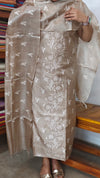 Taupe Embroidered Tussar Silk Suit - 91SA