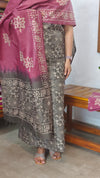 Grey and dark pink batik Suit
