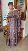 Deep Mauve Pure Tussar Silk Saree with Cross Stitch Embroidery - 290V