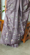 Deep Mauve Pure Tussar Silk Saree with Cross Stitch Embroidery - 290V