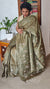Olive Green Pure Tussar Silk Saree with Cross Stitch Embroidery - 290V