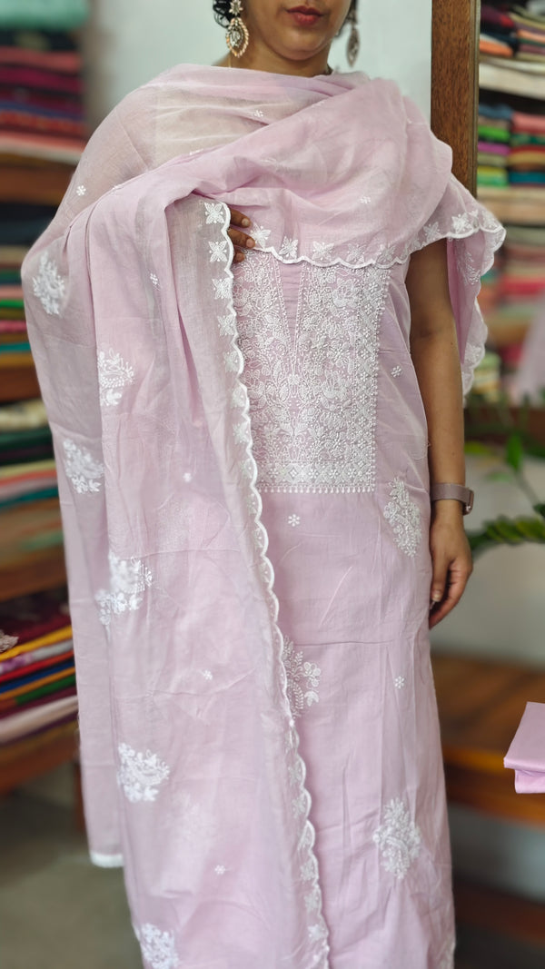 Lilac Chikankari Cotton Suit