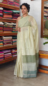 Light Pista Green Kota Saree with Pita Embroidery - EMR4