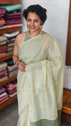 Light Pista Green Kota Saree with Pita Embroidery - EMR4