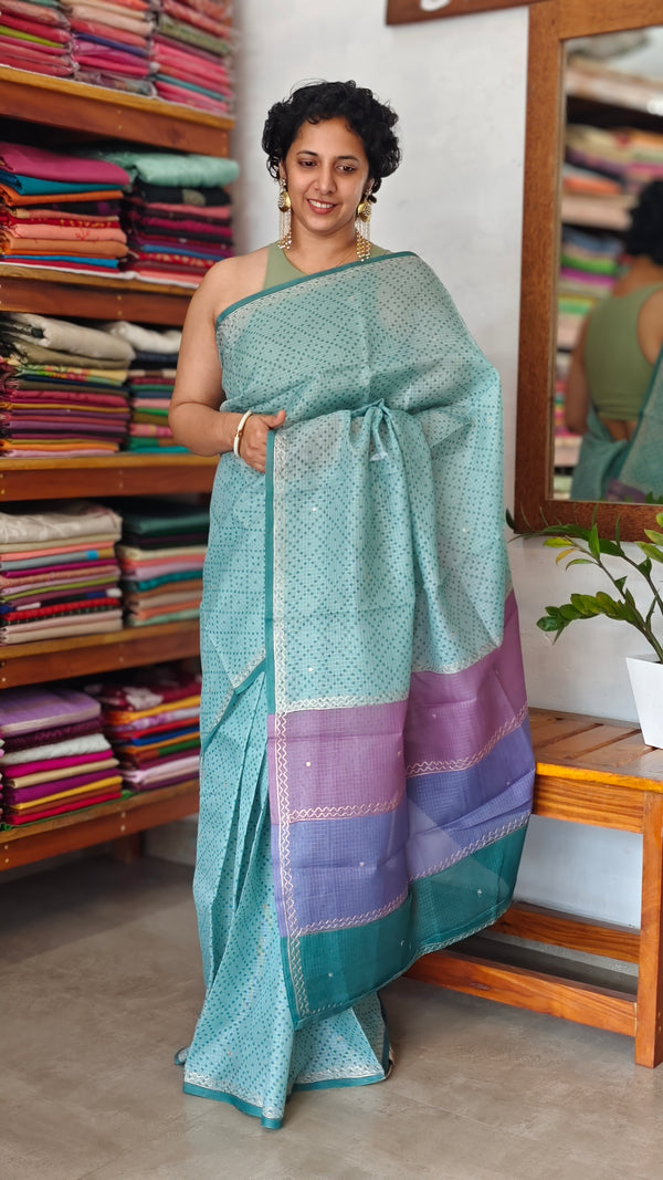 Teal Blue Kota Saree with Pita Embroidery - EMR4