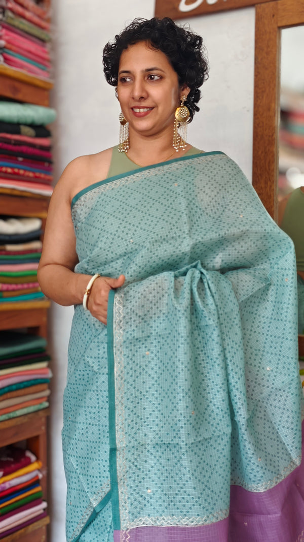 Teal Blue Kota Saree with Pita Embroidery - EMR4