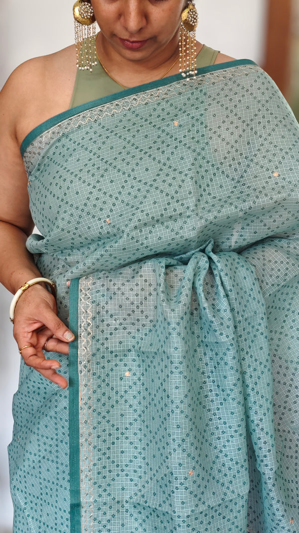 Teal Blue Kota Saree with Pita Embroidery - EMR4
