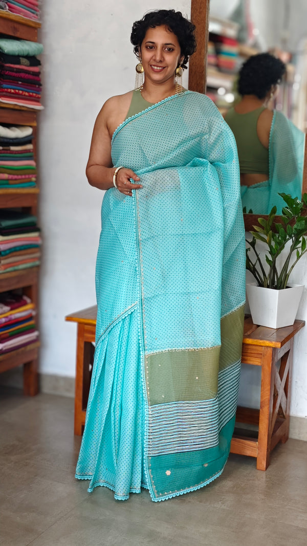 Cyan Blue Kota Saree with Pita Embroidery - EMR4