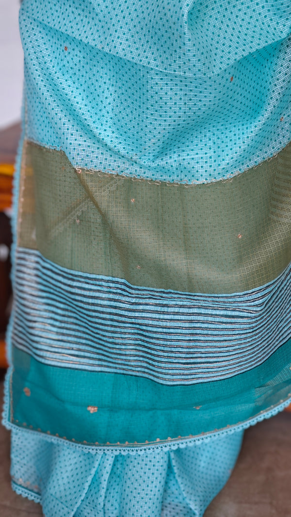 Cyan Blue Kota Saree with Pita Embroidery - EMR4