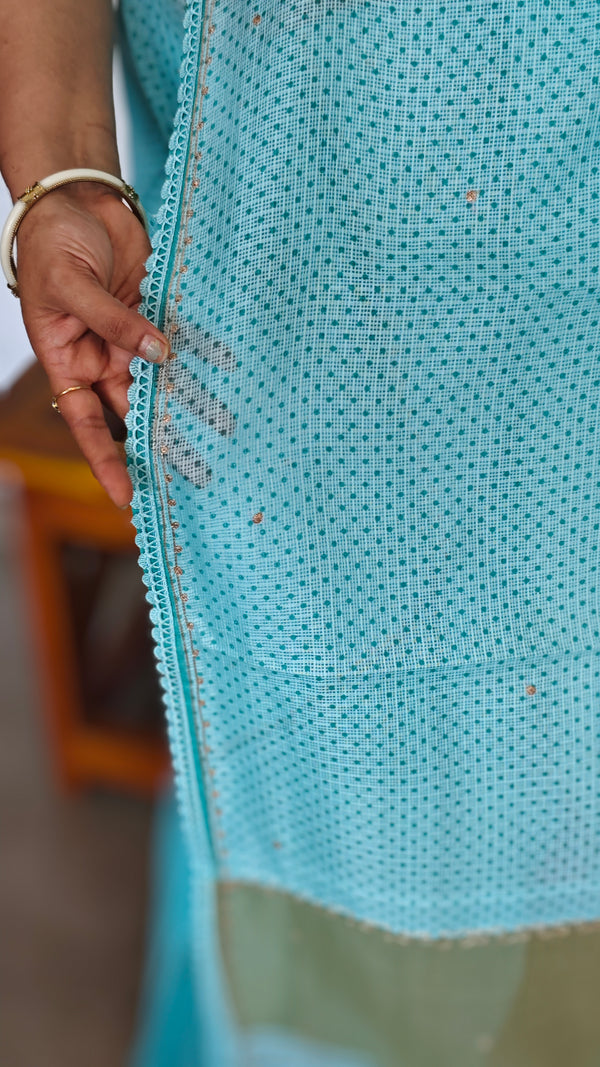 Cyan Blue Kota Saree with Pita Embroidery - EMR4