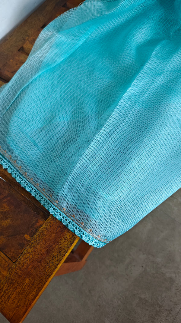 Cyan Blue Kota Saree with Pita Embroidery - EMR4
