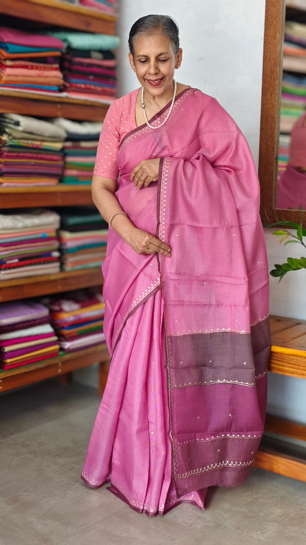 Lilac Kota Saree with Pita Embroidery - EMR4 - 1